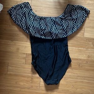 One piece padded black ruffle swimsuit